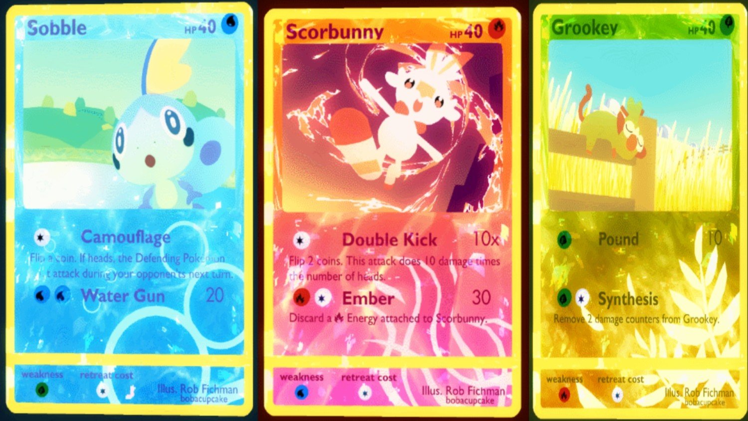 Una fan-art mostra le carte in 3D dei Pokémon iniziali di Pokémon Spada e Scudo!