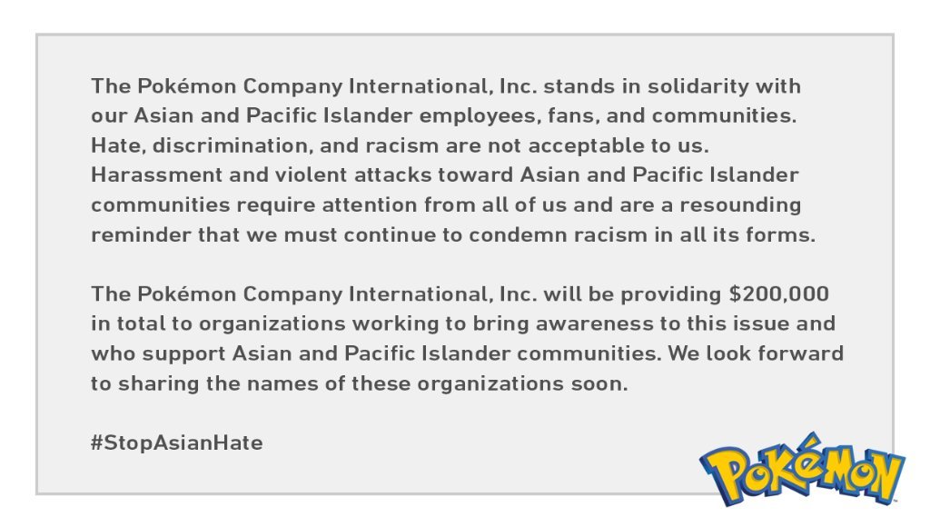 #StopAsianHate: The Pokémon Company sostiene il movimento con una donazione!