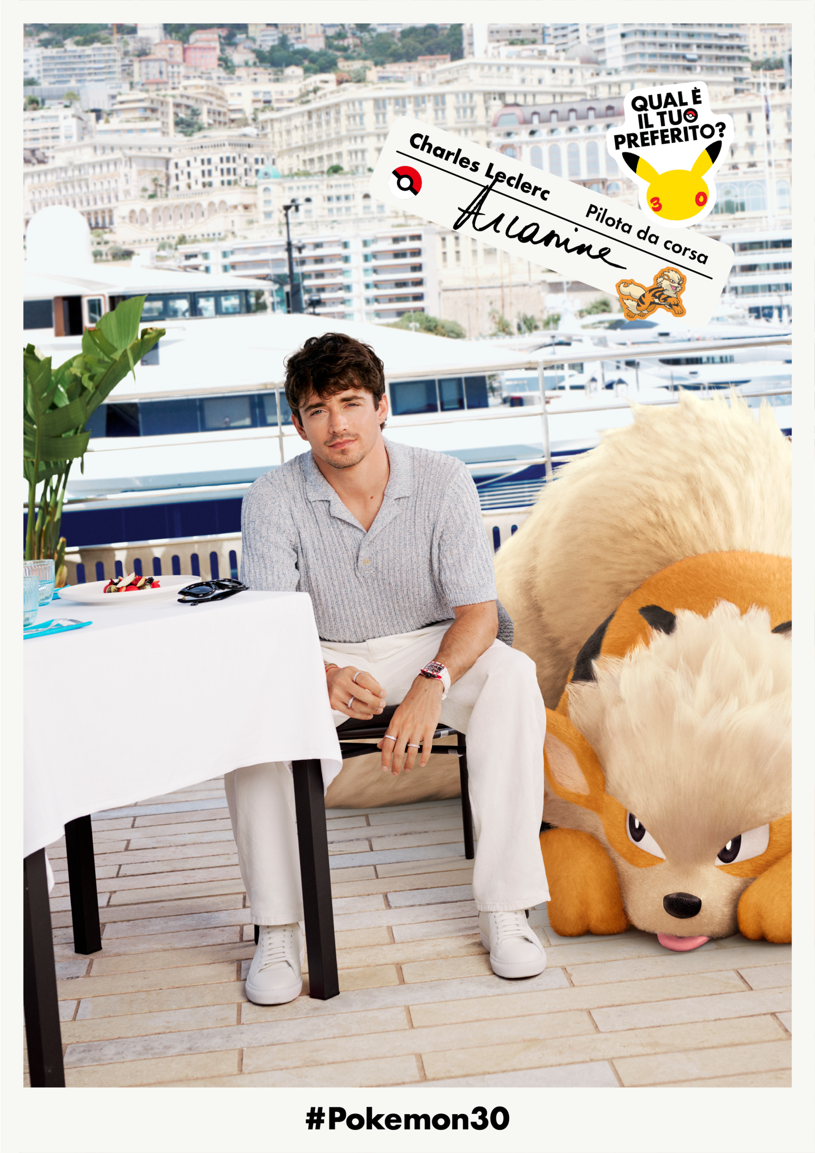 Charles Leclerc sceglie Arcanine nello spot "Qual è il tuo preferito?" proiettato al Super Bowl per il 30° anniversario Pokémon